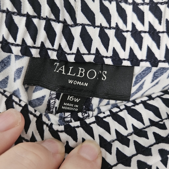 Talbots Blue White Harlequin Print Pull-On Wide Leg Casual Pants Womens Size 16W - Picture 5 of 8